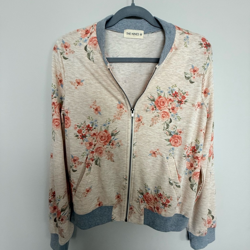 Floral Women's M Jacket - Cream and Gray
